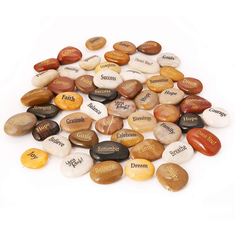 ROCKIMPACT 50PCS Engraved Rocks Different Words Inspirational Stones Bulk Faith Stones Zen Stones Gratitude Rocks Healing Prayer Stones Encouragement Rocks, 2"-3" Each - Image 3